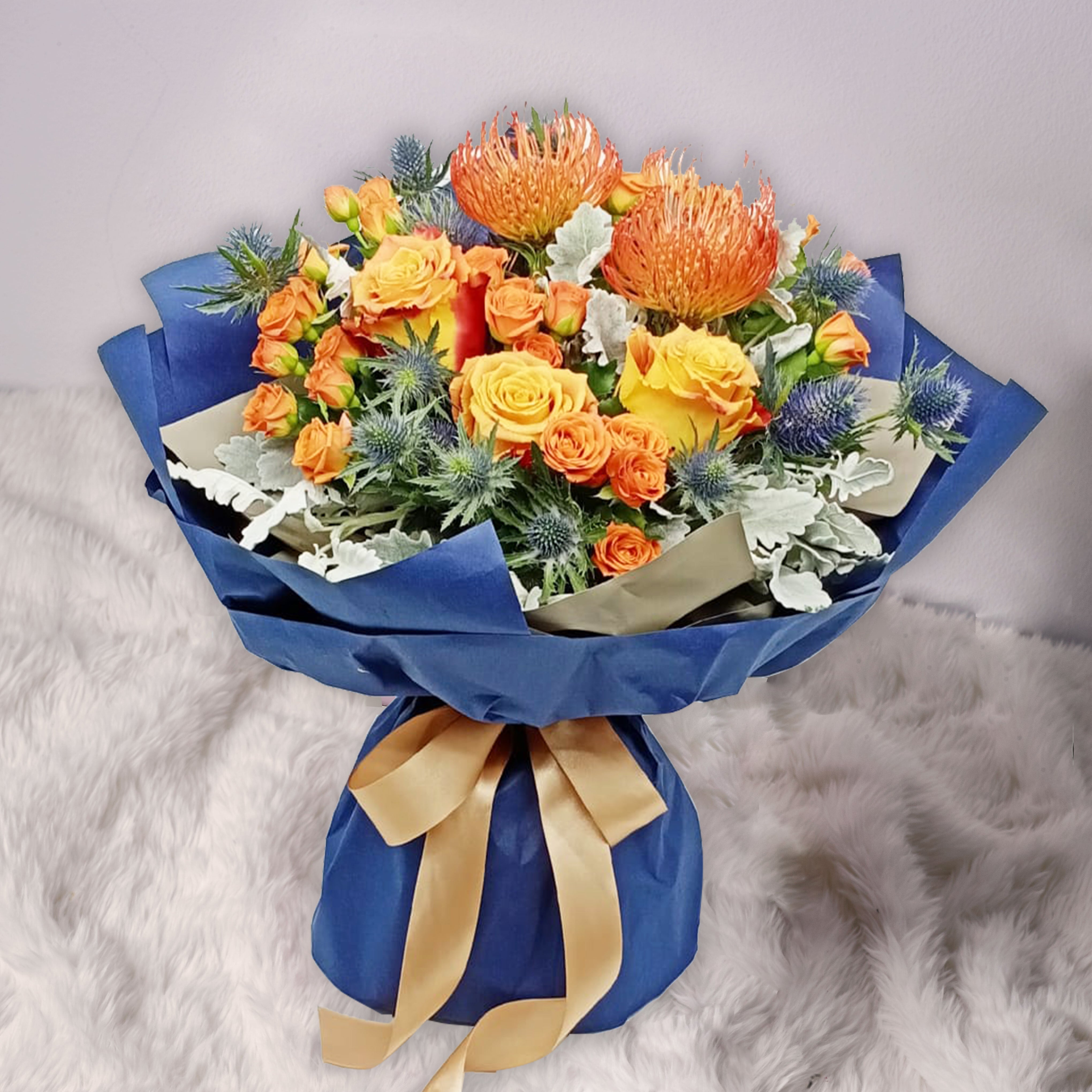 Saffron Dusk Seasonal Flowers Hand Bouquet